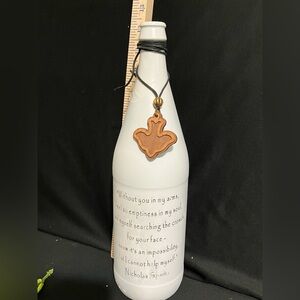 Condolence Memory Bottle Vase with Dove Medalliion Nickolas Sparks Quote - 12”H